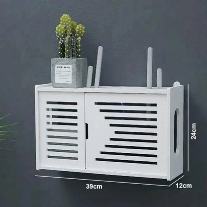 Large Wireless Wifi Router Shelf Storage Boxes Cable Power Plus Wire Bracket Wood-Plastic Wall Hanging Plug Board DIY Home Decor