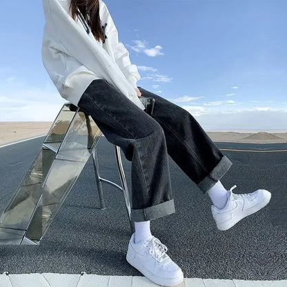 Loose Velvet Thick Jeans Women Warm Straight Causal Autumn Winter Students Preppy High Waist All-match Chic Ulzzang Streetwear