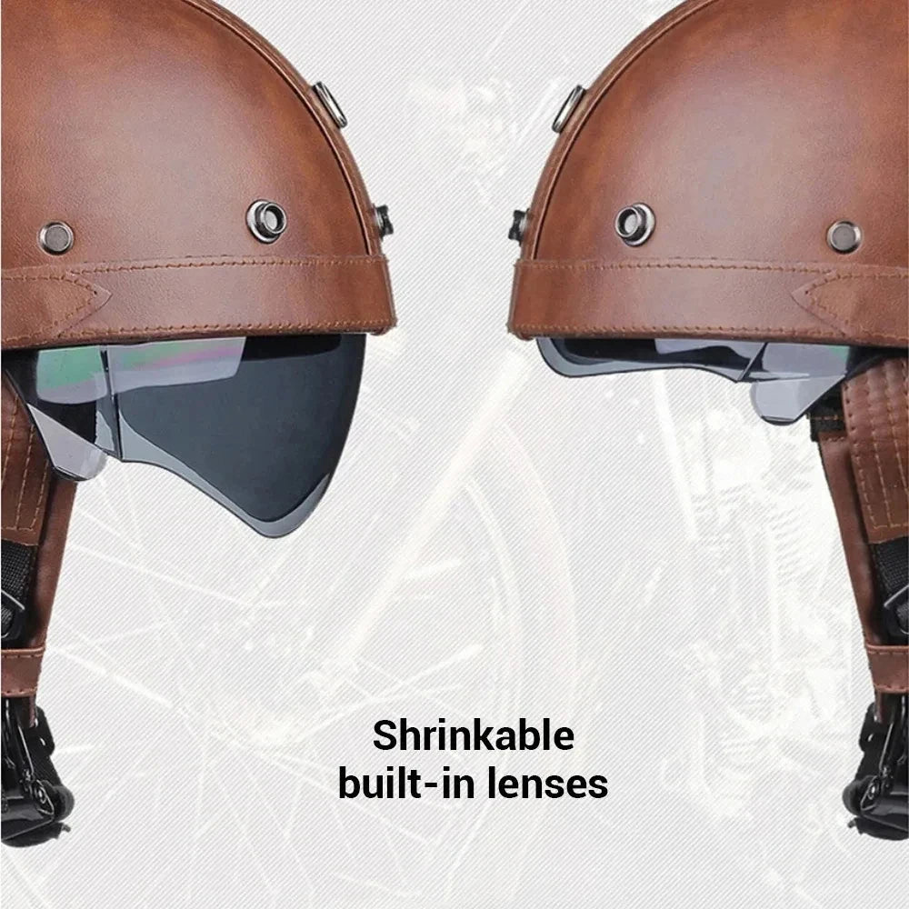 Motorcycle Helmet Retro PU Four Seasons Helmets Ride Half Scooter Helmet Moto Men Women