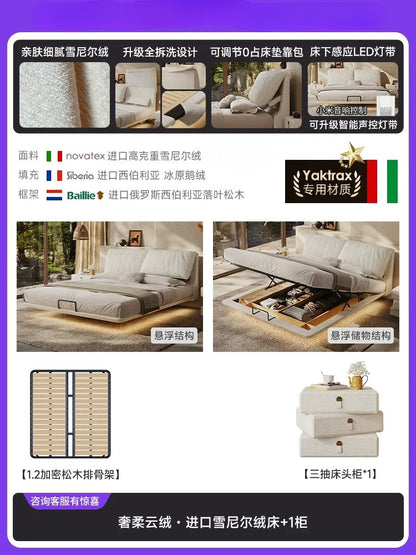 Home lit 150x200 180x200 200x220cm Fabric Suspension Bed 2 people Modern Minimalist double bedroom beds and bed frames furniture