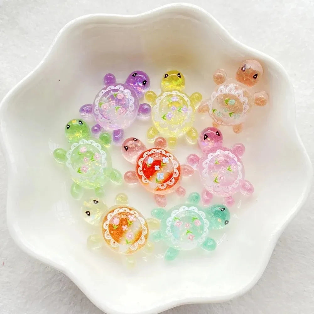 10pcs Cute Cartoon Colorful Turtle Flat back Resin Scrapbook Figurines DIY Home Decor Crafts