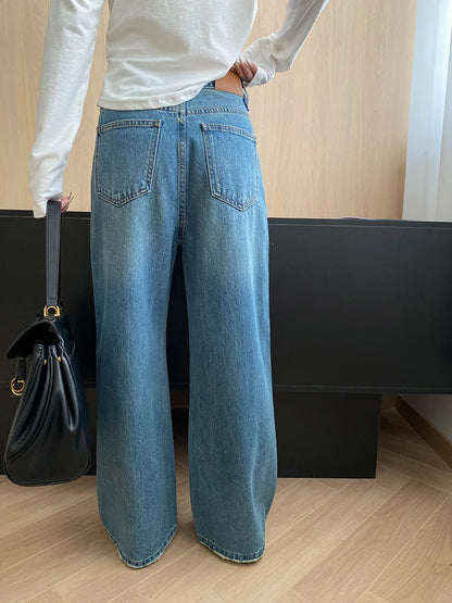 Women Retro High Waist Straight Leg Jeans