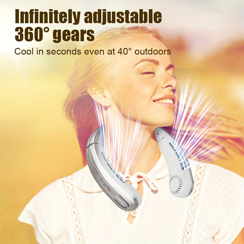 Lenovo Digital Display Neck Hanging Fan Portable 5 Speed Ultra Hanging Neck Fan USB Rechargeable Refrigeration Leafless Fan