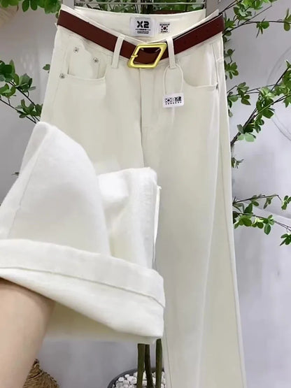 Casual High Waist Women Denim Long Pants Autumn Green Jeans for Women Fashion Loose Wide Leg Pants Female