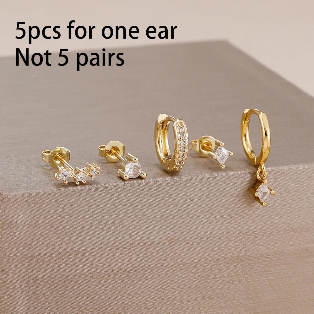 5PCS Stainless Steel Little Huggies Ear Stud Earrings Set For Women Tiny Crystal Zirconia Pendant Earrings Piercing Jewelry