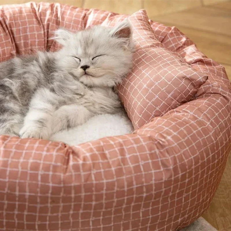 Round Pet Beds for Dogs Cats Soft Cloth Pet Mat with Pillow Animals Sleeping Cushions Sofa Puppy Small Cat House Dog Accessoires