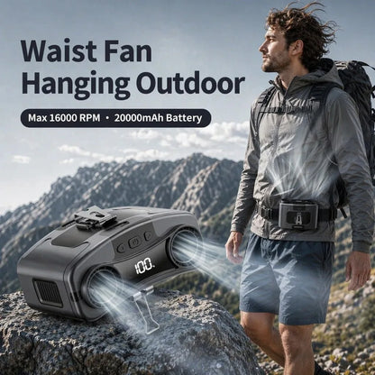 Socoolfan Waist Fan Hanging Outdoor Portable Neck Fan 5/10 Speed Strong Wind for Sports Courier Outdoor Working  10000/20000mAh