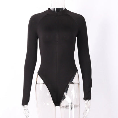 long sleeve zipper high neck bodycon sexy body autumn winter women fashion bodysuit women Fashion Streetwear Outfits Overalls