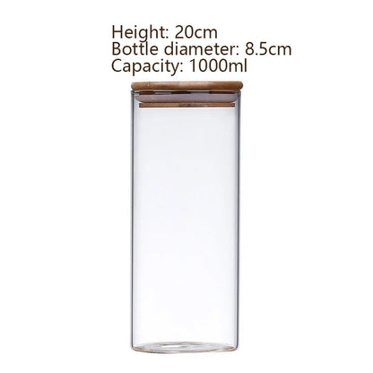 Glass Food Storage Jars with Airtight Bamboo Lid Food Container for Coffee Beans Tea Leaves Cookies Nuts Cereal Storage Canister