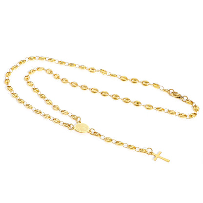 304 Stainless Steel Religious Pig Nose Chain Prayer Beads Rosary Necklace Cross Virgin Mary For Men Women 50cm(19 5/8") long