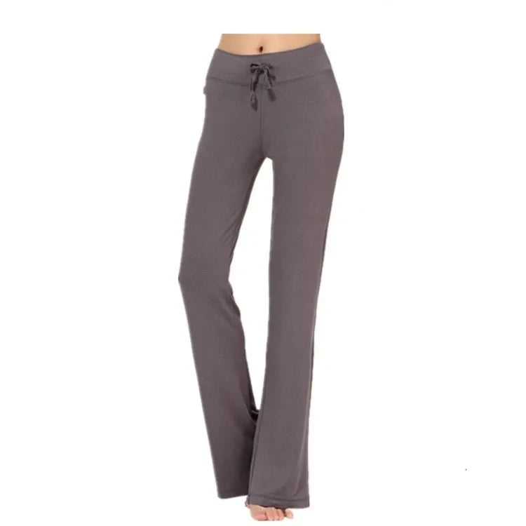 Activewear Women Wide Leg Pants Casual Cotton Yoga Pants With Pockets High Waist Drawstring Baggy Sweatpants Flare Leggings
