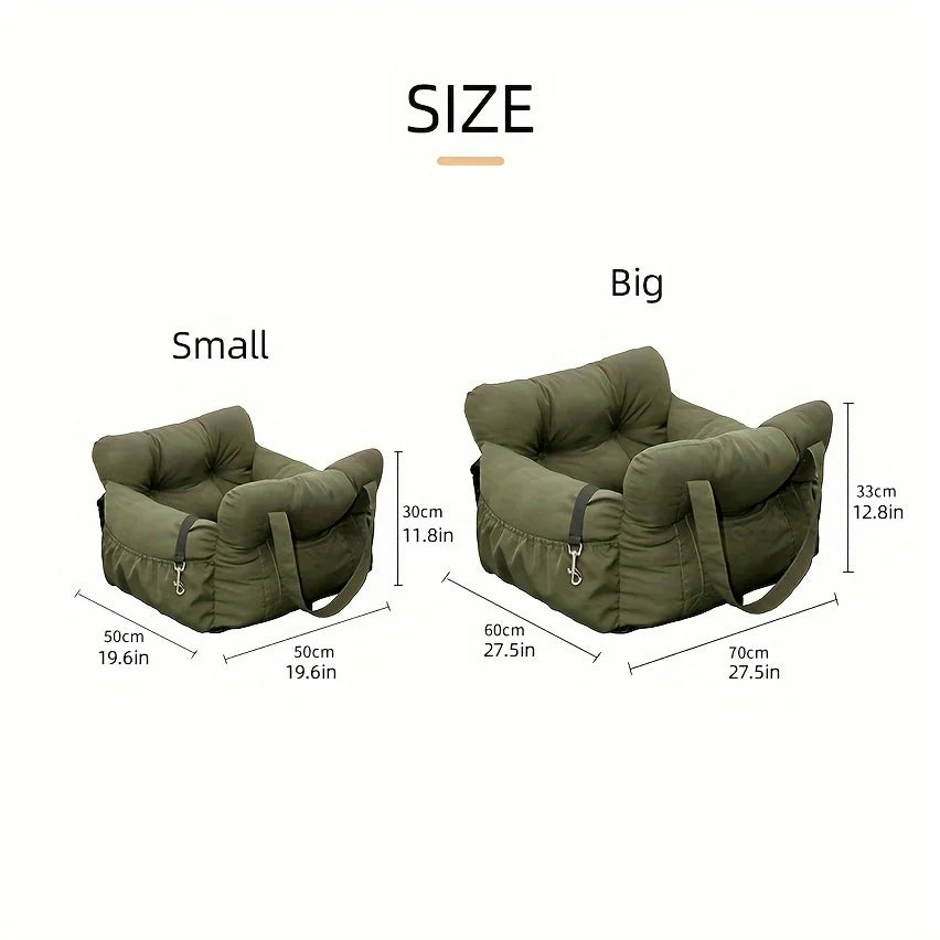 Dog Car Bed/Seat with Safety Belt - Non-Slip Pet Car Bed for Small Dogs, Washable Travel Carrier with Secure Straps for Safe Car