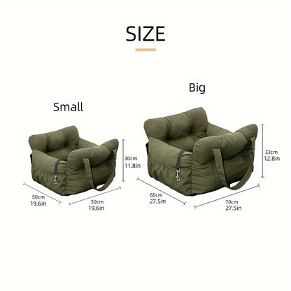 Dog Car Bed/Seat with Safety Belt - Non-Slip Pet Car Bed for Small Dogs, Washable Travel Carrier with Secure Straps for Safe Car