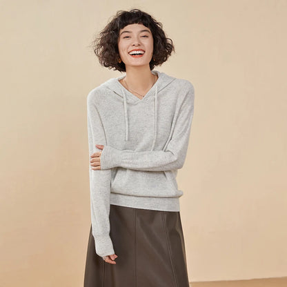 ADDONEE Women Cashmere Hooded Pullover Sweater 100% Cashmere Knitwear Spring Autumn Casual Simple Style Hoodie Clothing Tops