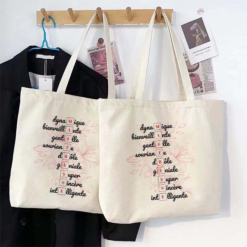 Teacher Theme Tote Bag Inspired School Shoulder Bag with French Style Design, Educational Motif Handbag Cadeau Maitresse D'école