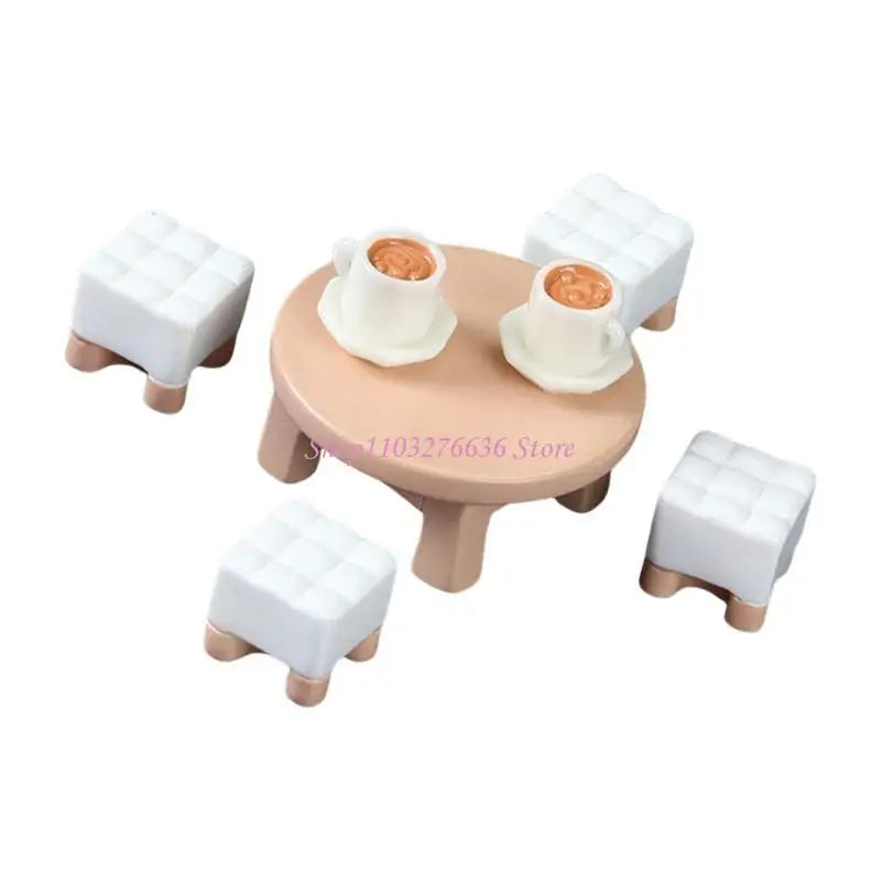 R6FD Dollhouses Living Room Furniture Sofa Set with Coffee Cup and Table Display Props