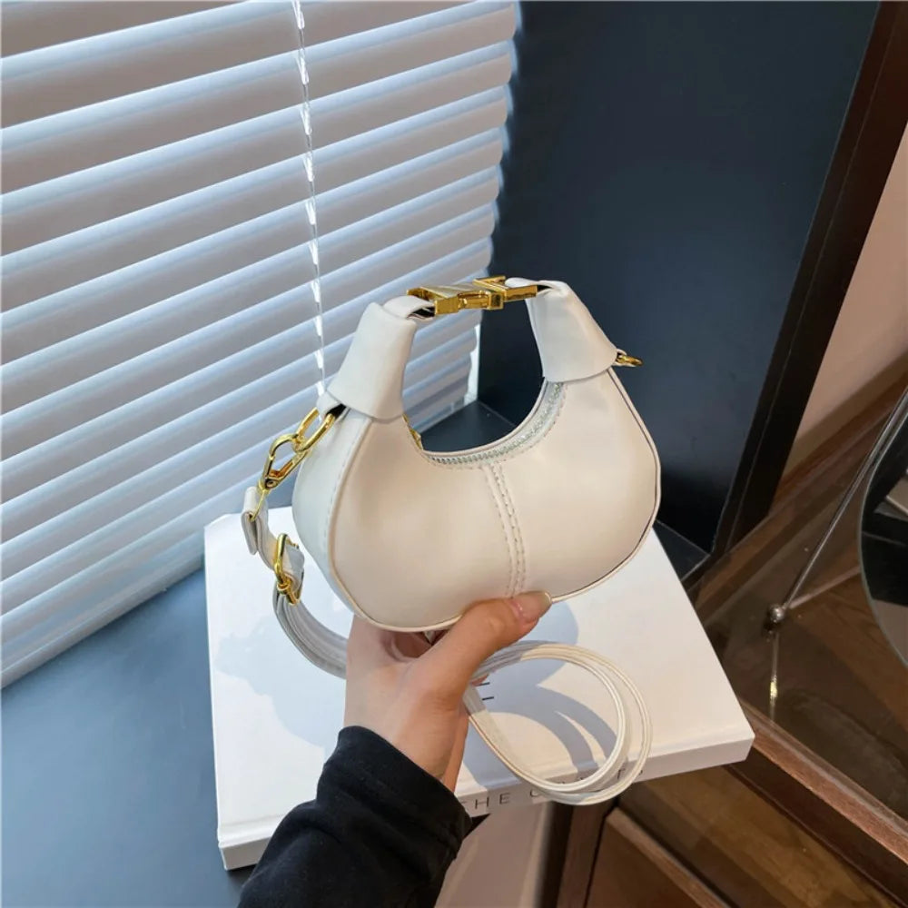 Simple Y2K Pu Leather Handbag Solid Color Minimalist Style Crossbody Bag Coin Purses Half-moon Crescent Bag Ladies