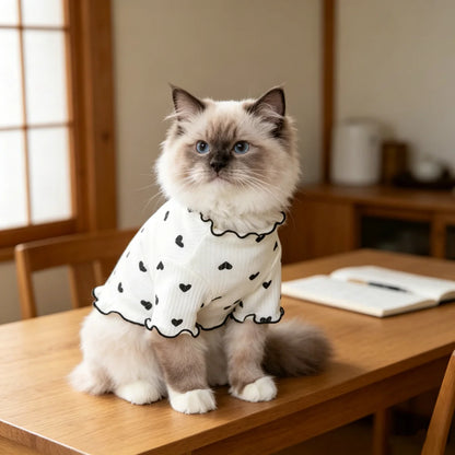 1pc  Pet cat and dog love base vest, new cute printed cat and dog clothing with wavy edges