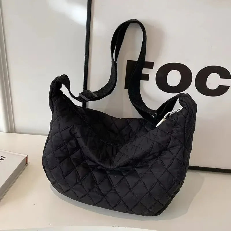 Women's Vintage Nylon Shoulder Underarm Bag Female Casual Waterproof Crossbody Hobo Bags for Lady Quilted Large Capacity Handbag