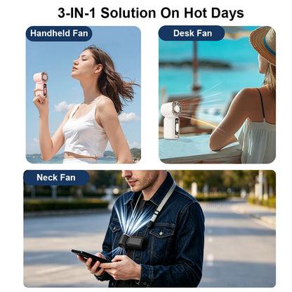 Portable Handheld Mini Fan 11500RPM High Speed Personal Fan USB Rechargeable Fans with Lanyard LED Display for Travel Outdoor