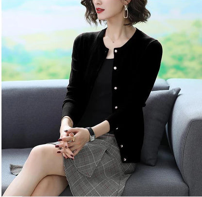 Spring Fall Slim Knit Cardigans Jacket Women Casual Korean Sweater Coats O-neck Knitwear Gilet Basic Single Breasted Malhas Tops