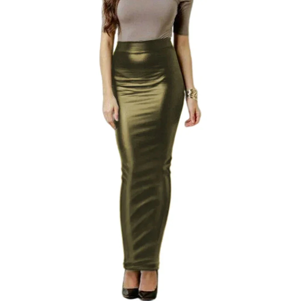 Women Hobble Skirt Solid Color High Waist Slim Fit Skinny Matte Faux Leather Cozy Commuter Wetlook Bodycon Skirt Streetwear New