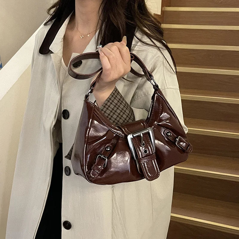 Y2K Retro Pleated Hobo Shoulder Bag for Women Hot Selling Maillard Style Underarm Bag Clutch Handbags for Travel Work Shopping
