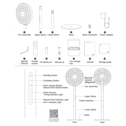 MIJIA DC Inverter Floor Fan Pro,Ultra-Thin Retractable,With Storage Box,Smart Standing Electric Fan,100 Air Flow Settings