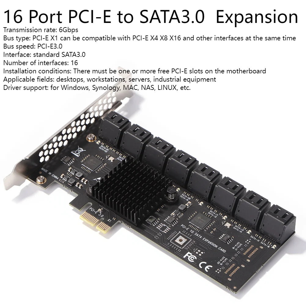 2/4/16 Ports SATA III PCIe Expansion Card 6Gbps SATA 3.0 to PCI-e 1X 4X 8X 16X PCI Express Adapter Card Support Win8 Win10 Linux