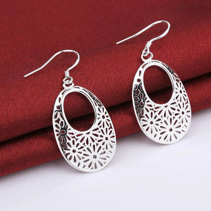 925 Sterling Silver fine Carved oval retro Earrings for Women Luxury Fashion Party Wedding  Jewelry Christmas Gifts