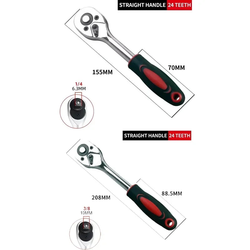 24 Teeth 1/4" 3/8" Inch Torque and Ratchet Wrench Quick-release Reversible Professional Heavy Duty Ratchet Hand Tools Car Tools