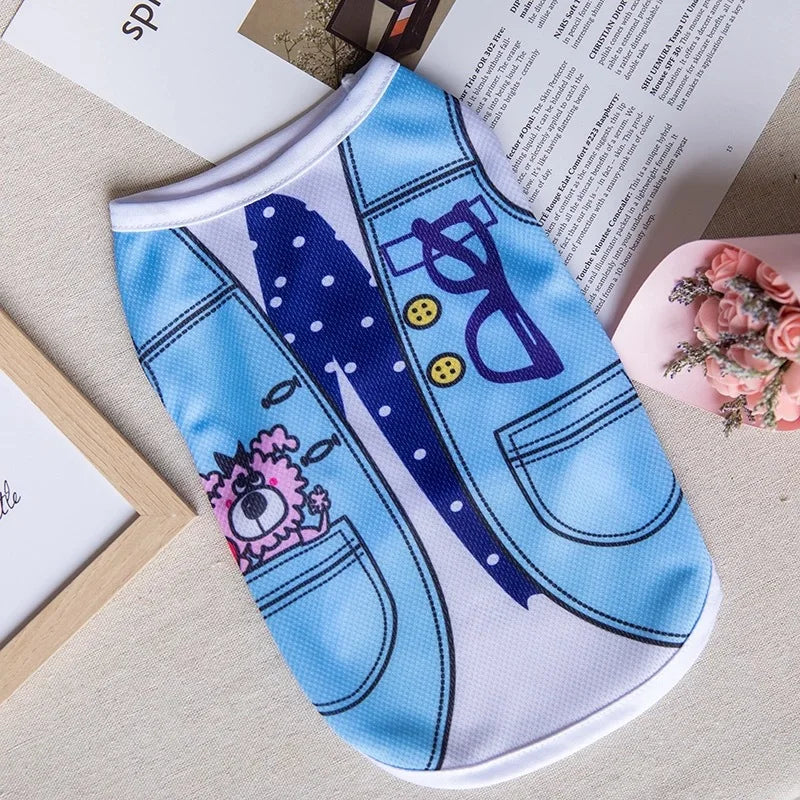 Cartoon Print Pet Clothes for Small Dogs Summer Quick Drying Kitten T Shirt Non Wrinkle Yorkshire Vest  Colorfast Pet Clothing