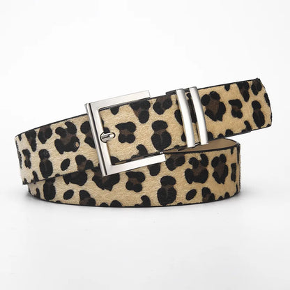 Silver Pin Buckle Black Pu Women's Belt Simple Design Jeans Accessories Girdle Goth Retro Leopard Print Leather Waistband