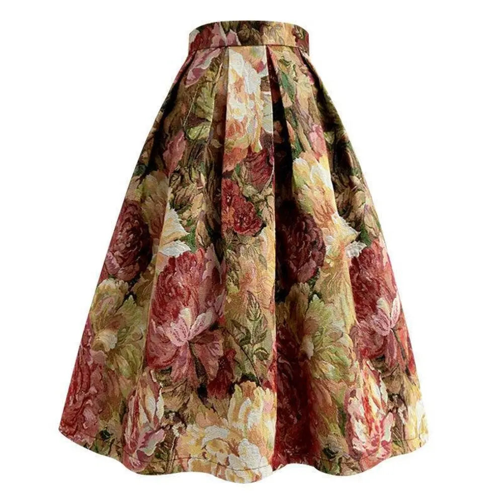 Women's Vintage Oil Painting Floral Skirt Korean Fashion High Waist Pockets Jacquard Thickened Skirts S-XXXL 2024 Spring K219
