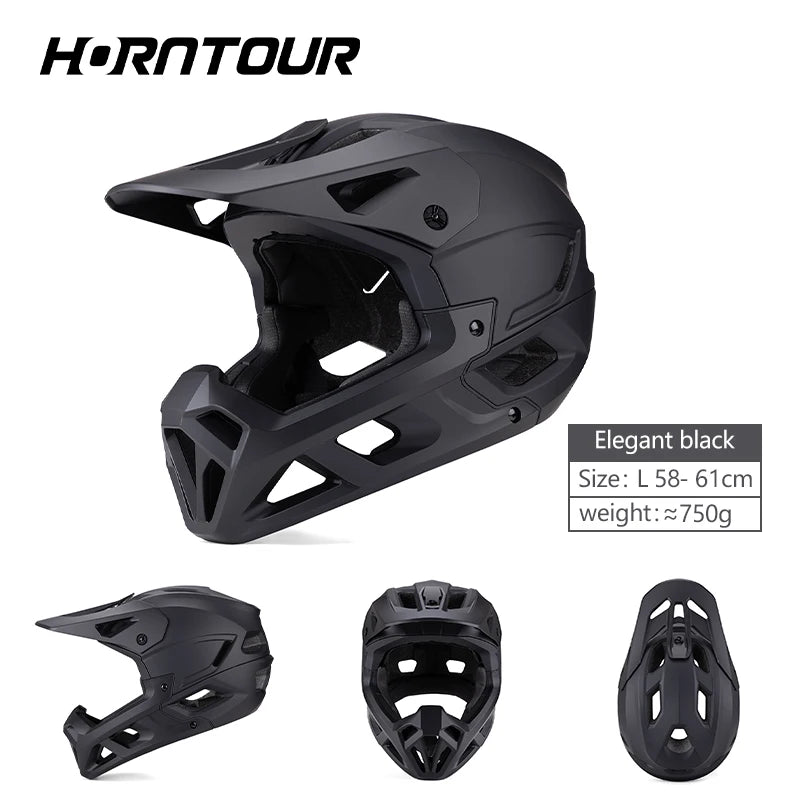 Horntour 2025 Adult Mountain Bike Helmet Full Face Integrally Molded Motorcycle Riding Safety Bicycle Helmet Head Protection