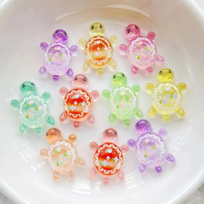 10pcs Cute Cartoon Colorful Turtle Flat back Resin Scrapbook Figurines DIY Home Decor Crafts