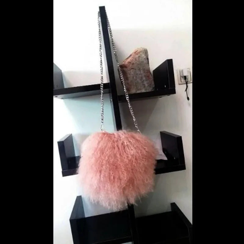 Soft Real Fur Wool Chain Shoulder Bag for Women Designer Purses and Handbags Women's Party Clutch Crossbody Bag High Quality