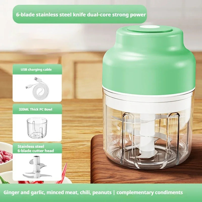 320ML Electric Garlic Grinder, Vegetable Chopper, Food Processor, USB Mini Garlic Grinder, Portable Small Food Processor
