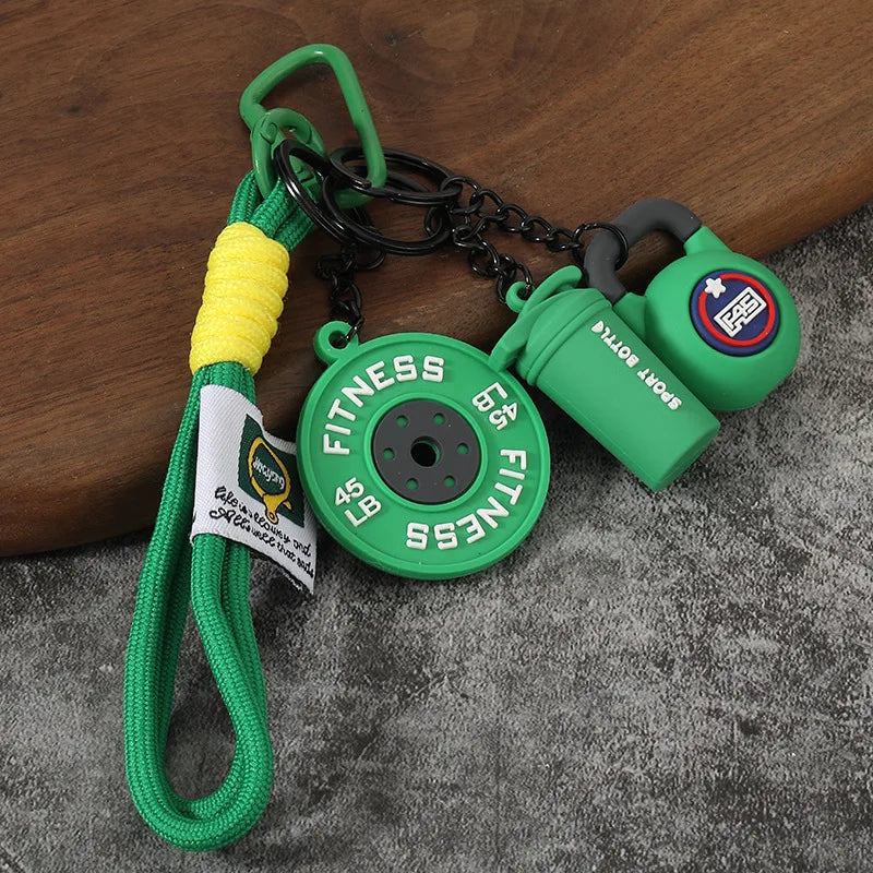 Fitness Keychain Gym Barbell Key chain Weightlifting with D-shaped Buckle Water Cups Simulation Dumbbells Creative Bag Charm
