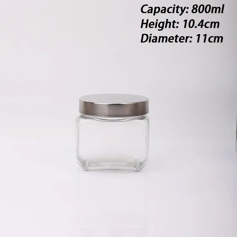 Glass Jar Stainless Steel Lid Storage Essentials Square Airtight Glass Jars For Storing Kitchen Grains