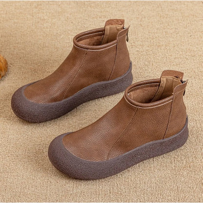 Women's Boots Autumn Winter New Flat-bottomed Round Head Casual Retro Soft-soled Soft-faced Ankle Boots Women's Large-size41-43