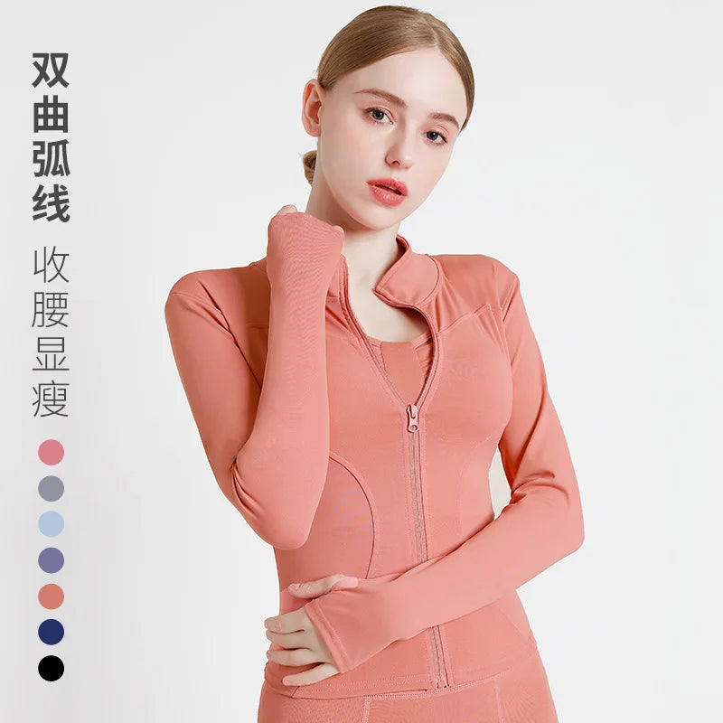 2026 Spring and Summer New Women's Fitness Jacket Quick-drying Collar Yoga Clothes Long-sleeved Breathable Sports Cycling Top