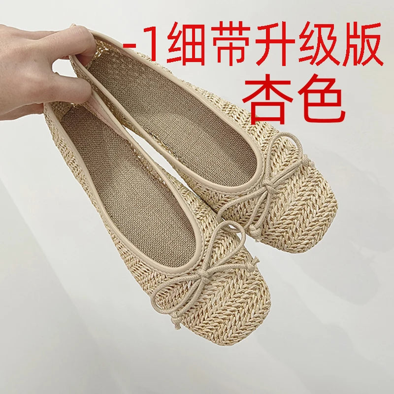 Flat Shoes for Women Spring and Autumn 2025 Breathable Hollow Flat Square Toe for Women Shallow Mouth Beach Sandals for Summer