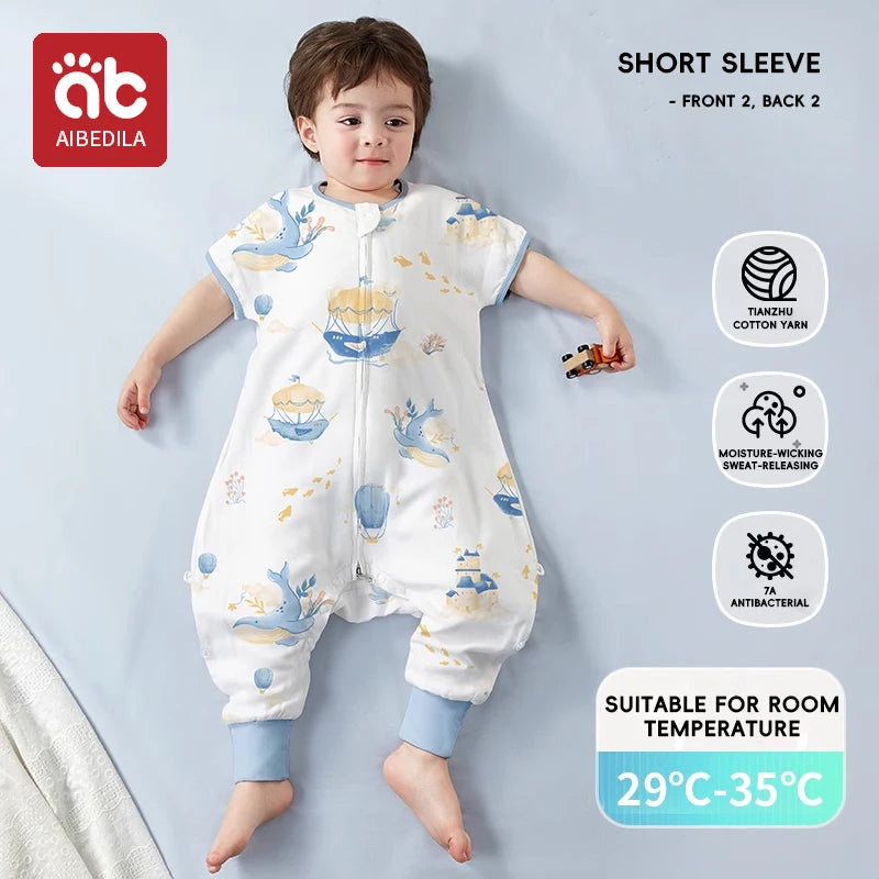Swan Kids Sleeping Bag Cute Breathable Thin Sack Sleepsack Detachable Short Sleeves Sleepwear Wearable Blanket Bodysuit 1-5T