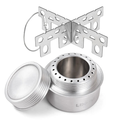 Portable Mini Alcohol Camping Stove with Foldable Stand, Stainless Steel Stove for Outdoor Picnic Emergency Heating Cooking