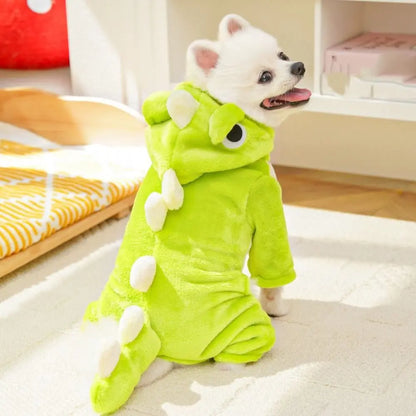 Pet Clothing Flannel Dog Warm Jumpsuits Dinosaur Shape Cute Puppy Pajamas Soft Comfortable Pet Dog Hoodie Indoor Wear