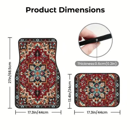 4Pcs Durable Bohemian Car Floor Mats Anti-slip Dirty Resistant Persian Carpet Car Decoration Heavy Duty Car Floor Protector Rugs
