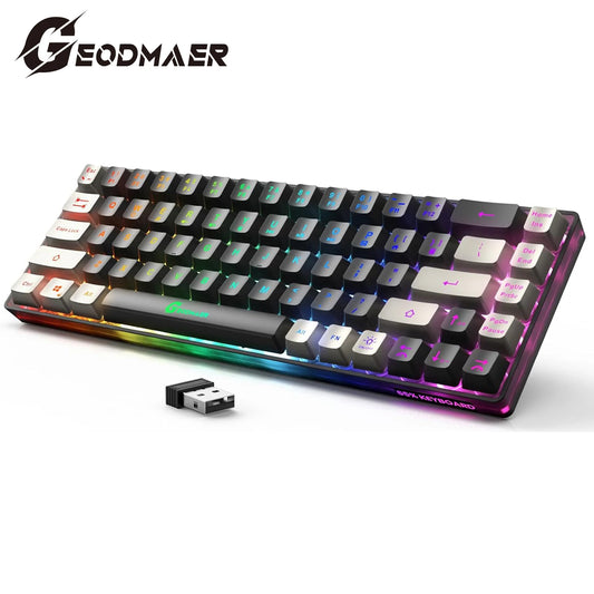 GEODMAER Wireless Gaming Keyboard Rechargeable Backlit Gaming Keyboard 68 Keys English/Spanish Layout 2.4G Keyboard for PC