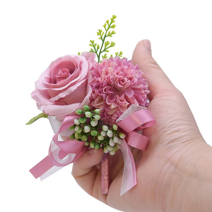 Girls Bridesmaid Wrist Flowers Groom Boutonnier Suit Corsage Pins Artificial Silk Rose Fabric Hand Flowers Wedding Accessories