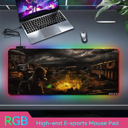S_stalker 2 Mouse Pad RGB 3 mm Mouse Pad Rubber Mouse Pad LED Lamp Cute Desk Mat Anime Carpet  Desk Led Mouse Pad Mouse Pad Gran